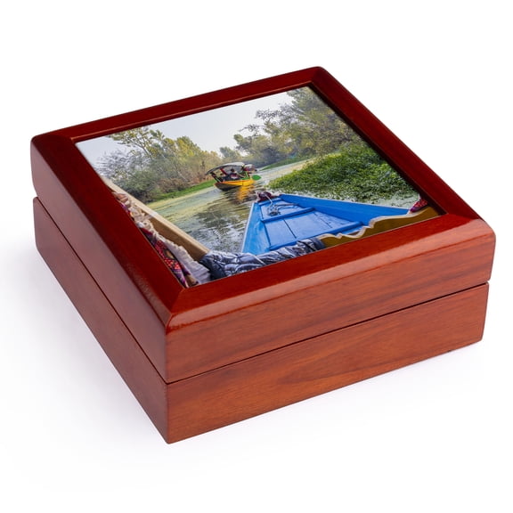 3dRose, Rainawari, Srinagar, Jammu, Kashmir, India. Boats on Dal Lake., Jewelry Box 5.5x5.5 inch with 4 inch tile
