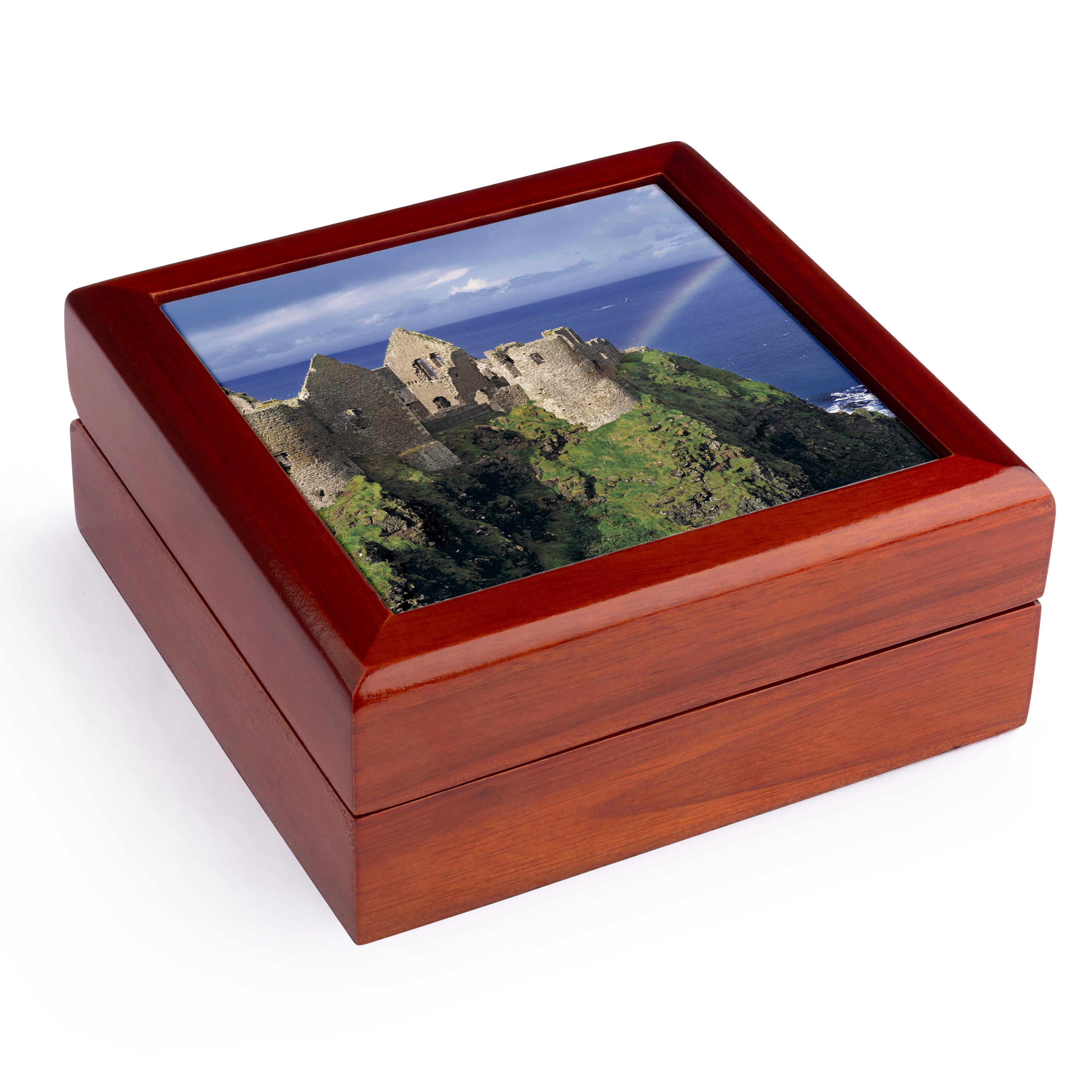 3dRose, Rainbow, Dunluce Castle, Antrim, No. Ireland - EU15 RER0002 - Ric Ergenbright, Jewelry Box 5.5x5.5 inch with 4 inch tile