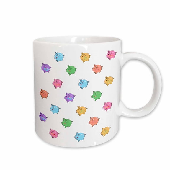 3drose, Rainbow Pig Pattern - Cartoon Multicolored Cute Pigs - Colorful Cartoony Modern Anime Style on White, 15oz Mug