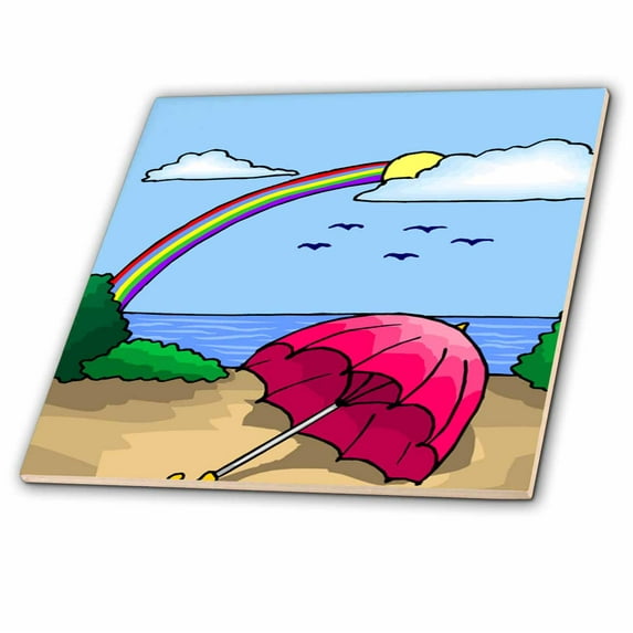 3dRose, Rainbow Sky Beach Umbrella, 4 Inch Ceramic Tile