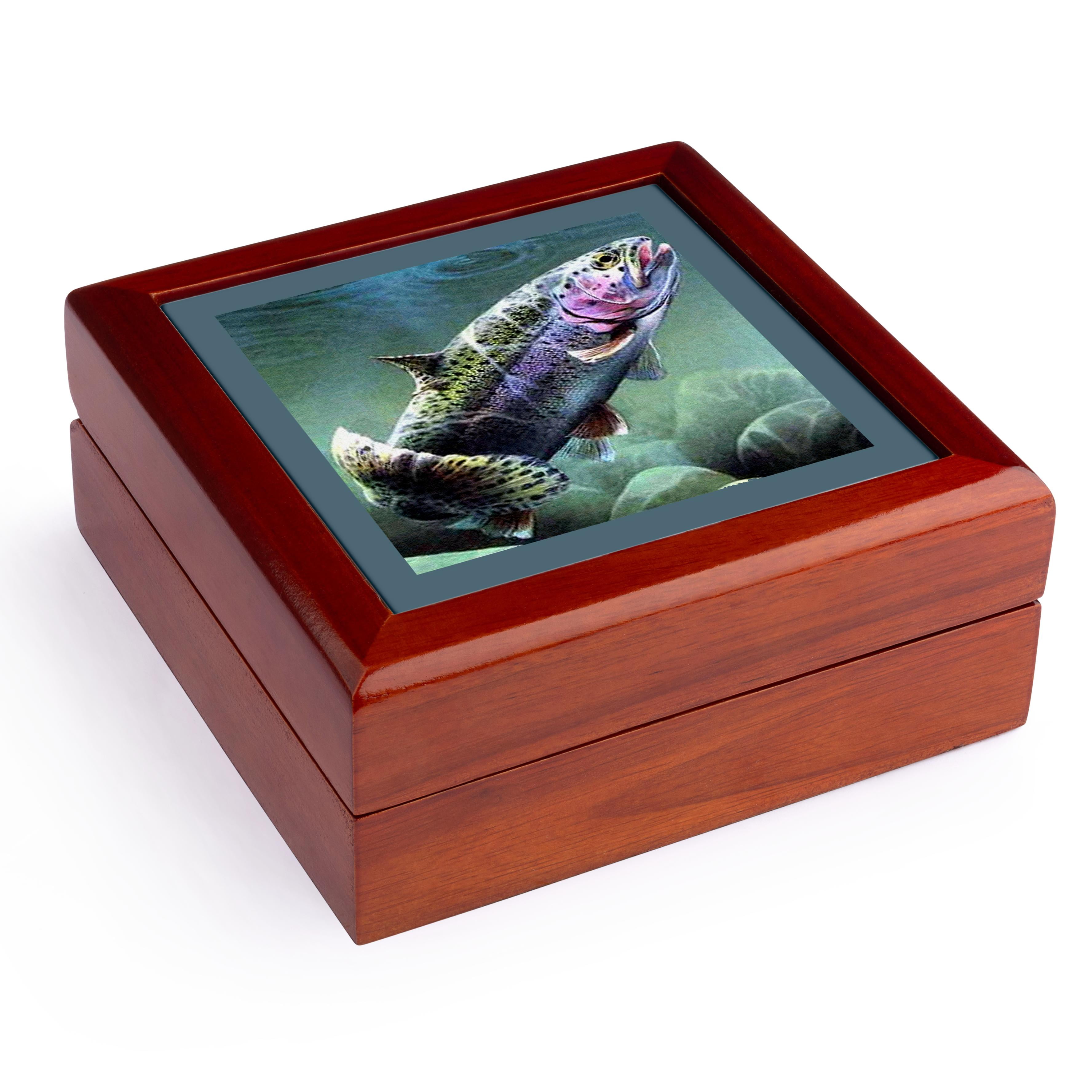 3dRose, Rainbow Trout, Jewelry Box 5.5x5.5 inch with 4 inch tile