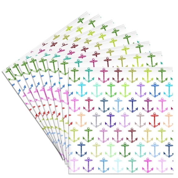 3dRose, Rainbow anchor pattern - Vintage colorful anchors multicolor nautical white sea marine ocean sailor, Set of 8 Ceramic Tile Coasters