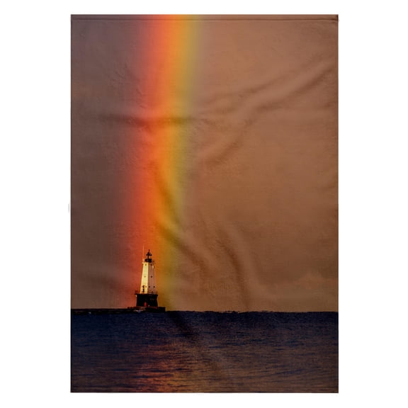 3dRose, Rainbow over Ludington lighthouse, Lake Michigan, Ludington, Michigan, 22x30 Bath Hand Pool Towel