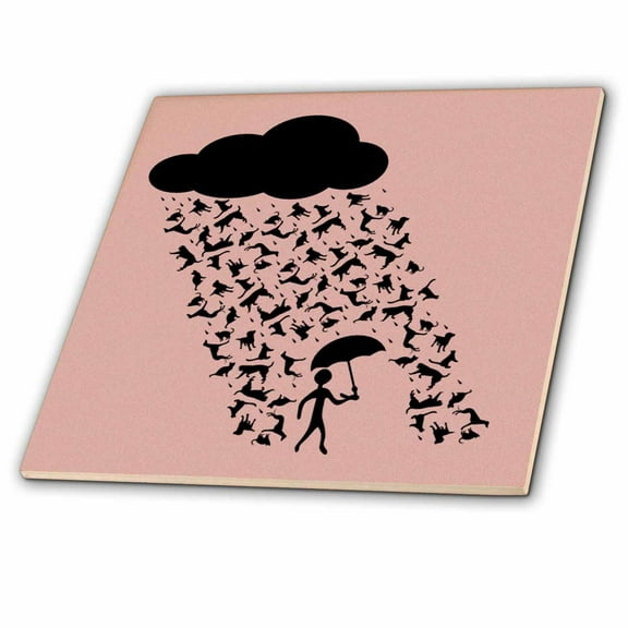 3dRose, Raining Cats n Dogs In Pink n Black, 6 Inch Ceramic Tile