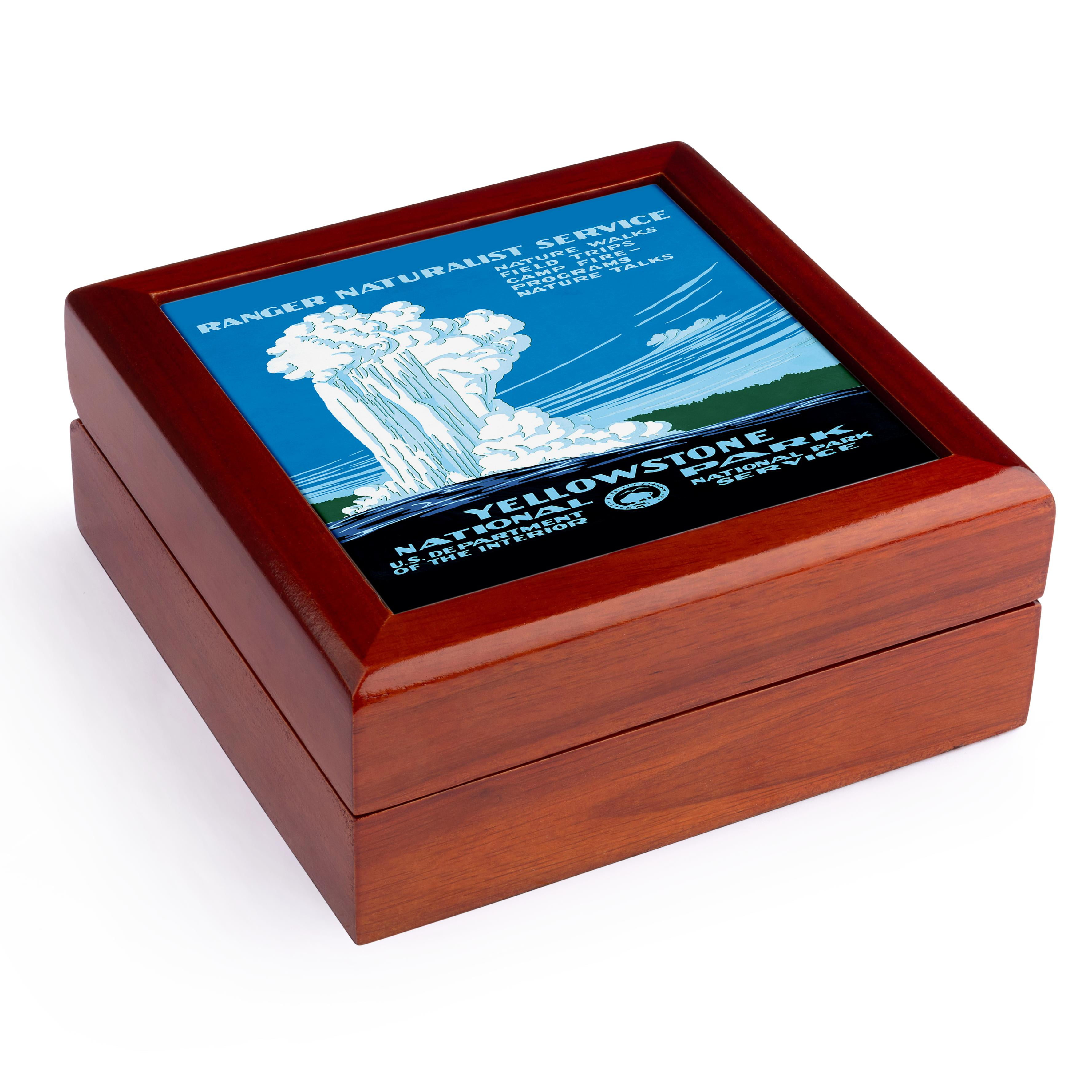 3dRose, Ranger Naturalist Service Yellowstone l Park, US Dept of Interior, Jewelry Box 5.5x5.5 inch with 4 inch tile