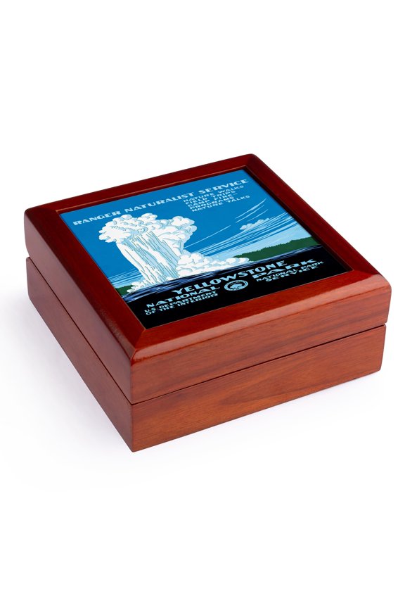 , Ranger Naturalist Service Yellowstone l Park, US Dept of Interior, Jewelry Box 5.5x5.5 inch with 4 inch tile