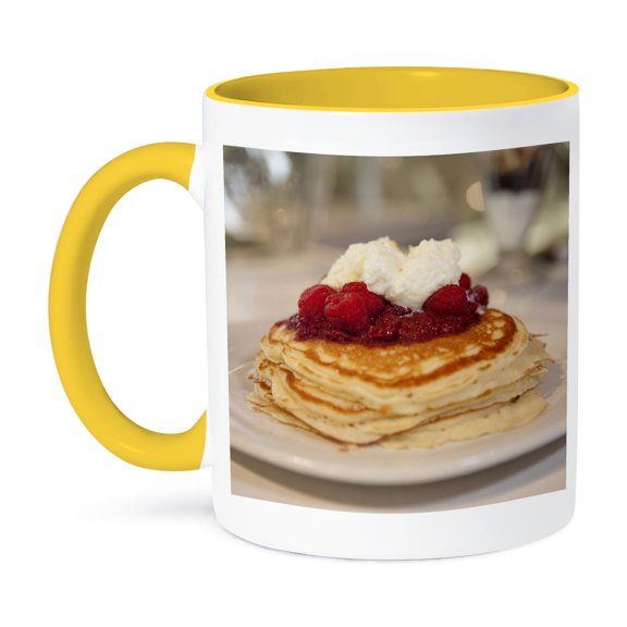 3dRose, Raspberry pancakes cuisine - US10 GJO0633 - Greg Johnston, 15oz Two-Tone Yellow Mug