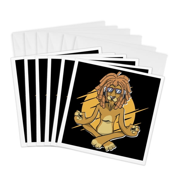 3dRose, Rasta Lion with Yoga Pose Sport Funny Wildlife Animal, 6 Greeting Cards with envelopes