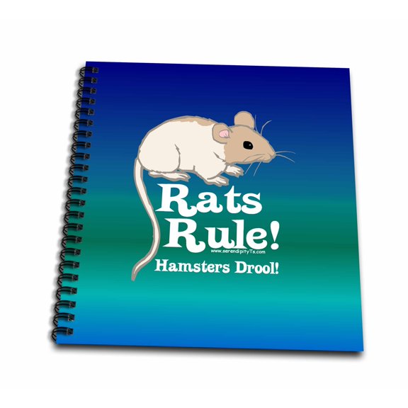 3dRose, Rats Rule! White on BlueGreen, Drawing Book 8 x 8 inch