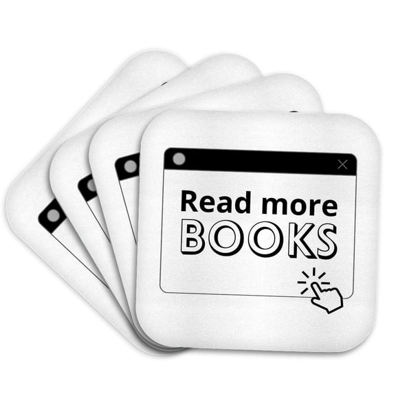3drose, Read More Books - Pop-up Window Design, Set of 4 Coasters - Soft