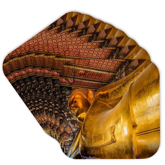 3dRose, Reclining Buddha front door, Wat Pho Temple, Bangkok, Thailand, Set of 8 Coasters - Soft