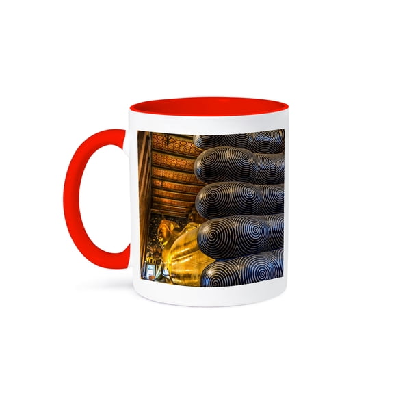 3dRose, Reclining Buddha toes, Bangkok, Thailand. Symbol entrance to nirvana, 11oz Two-Tone Red Mug