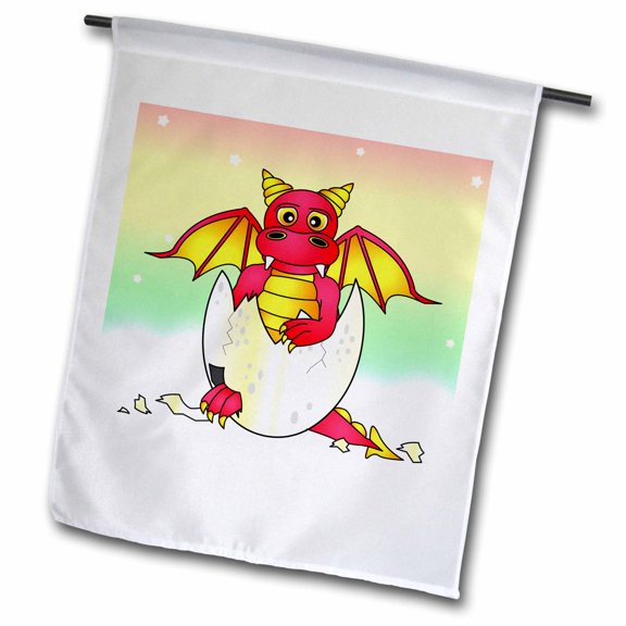 3dRose, Red Baby Dragon in Cracked Egg, 12 x 18 inch Garden Flag