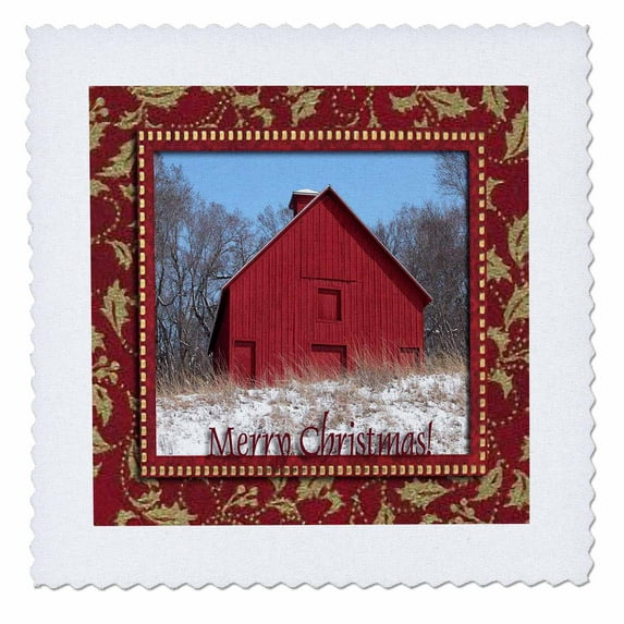 3dRose, Red Barn Merry Christmas, 10x10 inch quilt square