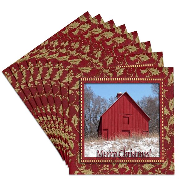 3dRose, Red Barn Merry Christmas, Set of 8 Ceramic Tile Coasters