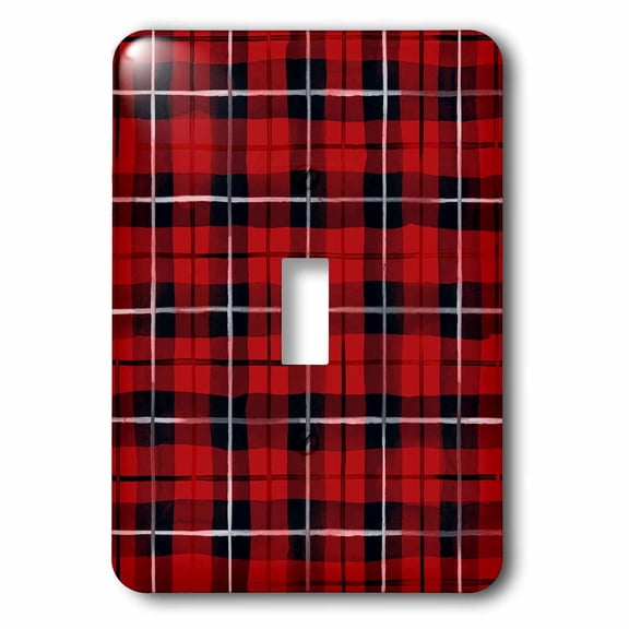 3dRose, Red, Black, and White Plaid Pattern, single toggle switch