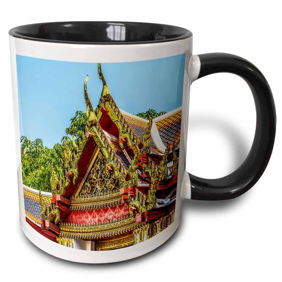 3drose, Red Buddha, Wat Pho Temple, Bangkok, Thailand. Built in 1600s., 11oz Two-tone Black Mug