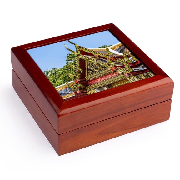 3dRose, Red Buddha, Wat Pho Temple, Bangkok, Thailand. Built in 1600s., Jewelry Box 5.5x5.5 inch with 4 inch tile