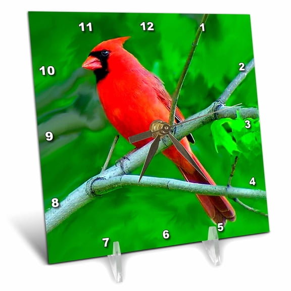 3dRose, Red Cardinal, 6x6 Desk Clock