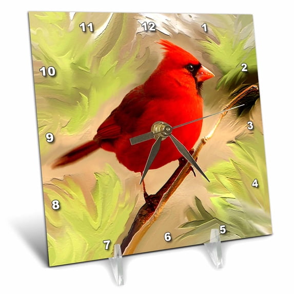 3dRose, Red Cardinal, 6x6 Desk Clock