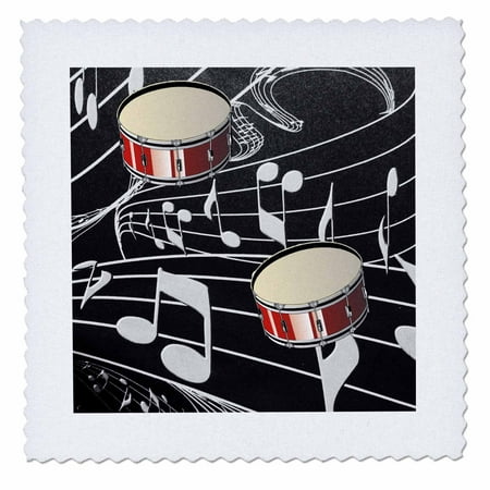 3dRose Red Drums On Music Notes - Quilt Square, 6 by 6-inch
