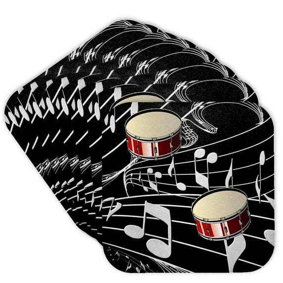 3drose, Red Drums on Music Notes, Set of 8 Coasters - Soft