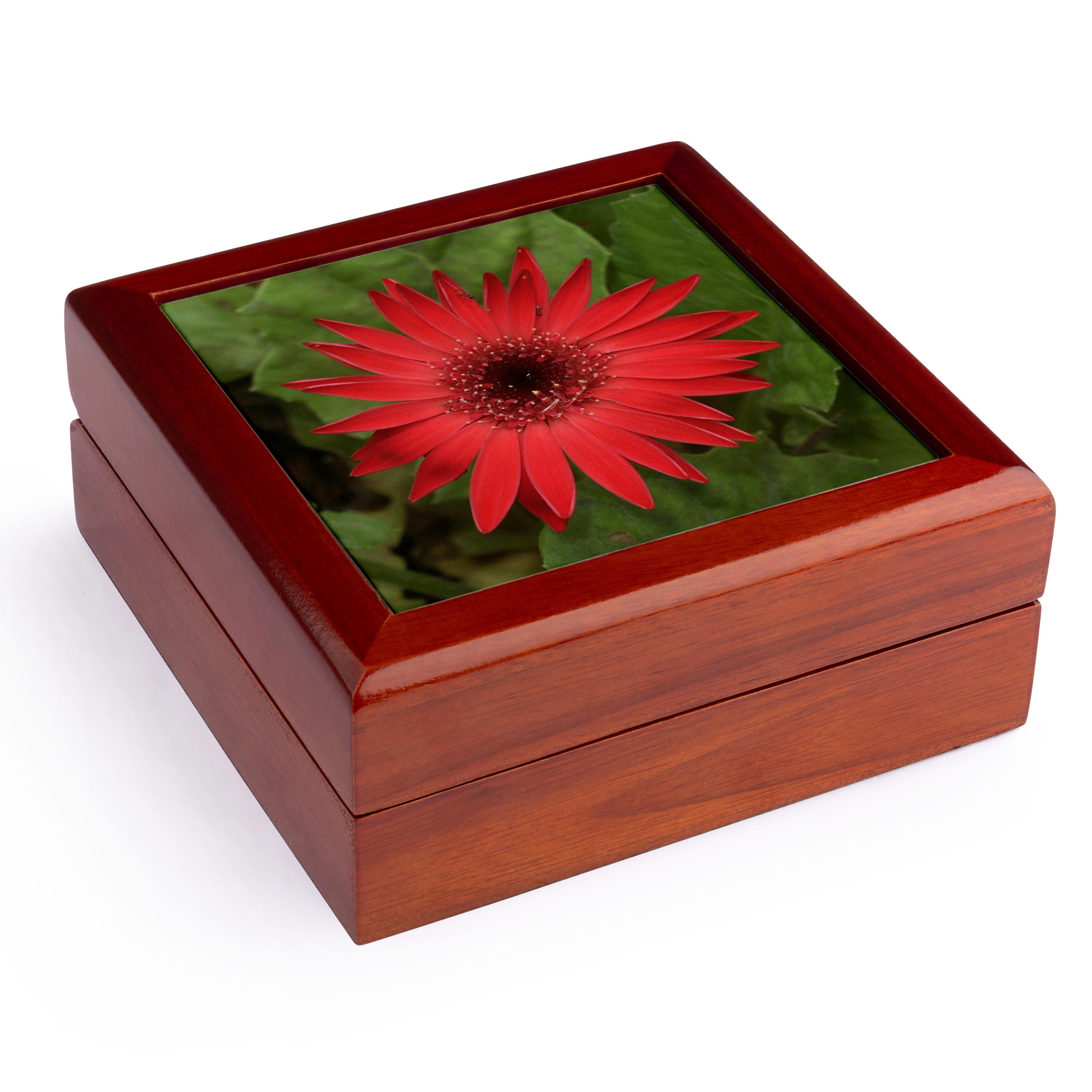 3dRose, Red Gerber, Jewelry Box 5.5x5.5 inch with 4 inch tile