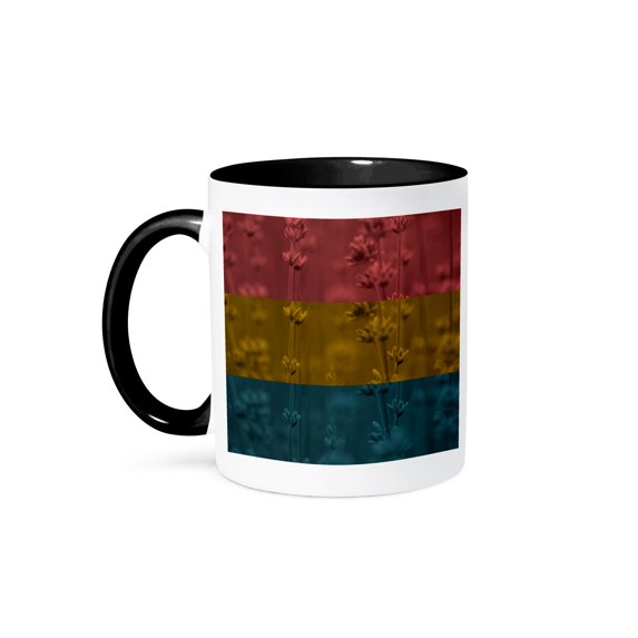 3dRose, Red, Gold and Teal Trio of Colors - Inspired Floral Décor, 15oz Two-Tone Black Mug