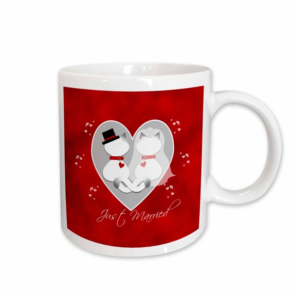 3drose, Red Marbled Just Married Siamese Kitty Cats Wedding Couple, 15oz Mug