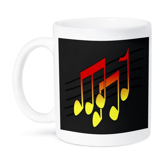 3dRose, Red n Yellow Music Notes On Black, 11oz Mug