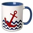 thumbnail image 1 of 3drose, Red Nautical Boat Anchor on Chevron Pattern, 11oz Two-tone Blue Mug, 1 of 6