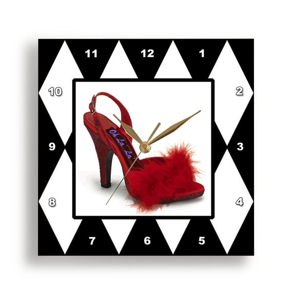 3dRose, Red Oh La La Harlequin, 15x15 Wall Clock