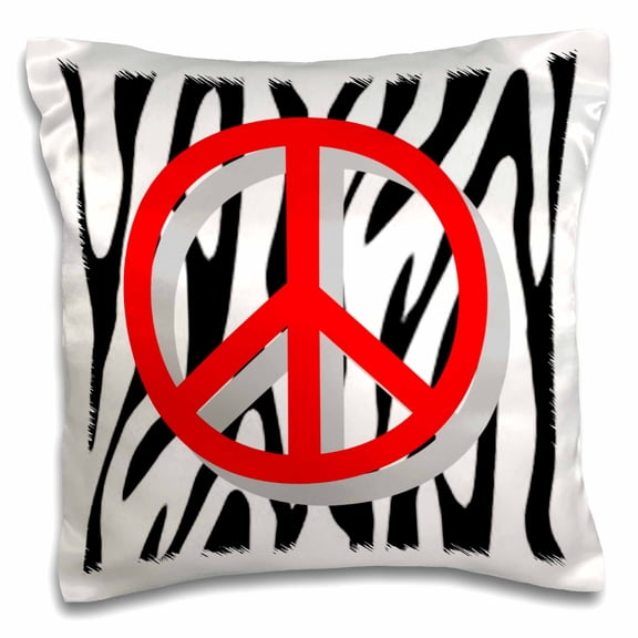3dRose, Red Peace On Zebra, 16x16 inch Pillow Case