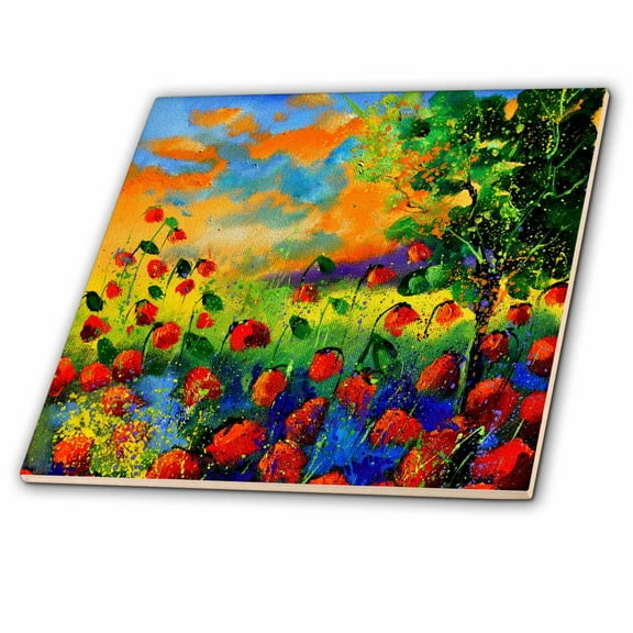 3dRose, Red Poppies , 4 Inch Ceramic Tile