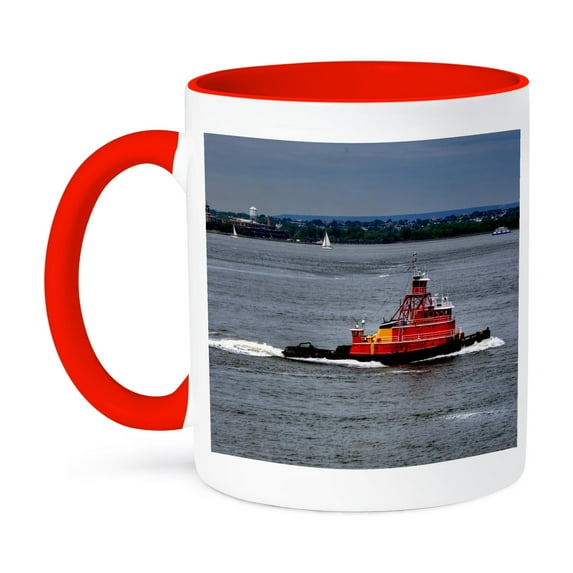 3dRose, Red Tugboat, NY Harbor, 11oz Two-Tone Red Mug