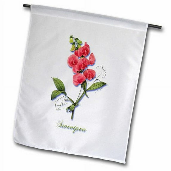 3dRose, Red Vining Annual Sweetpea Botanical Print, 12 x 18 inch Garden Flag