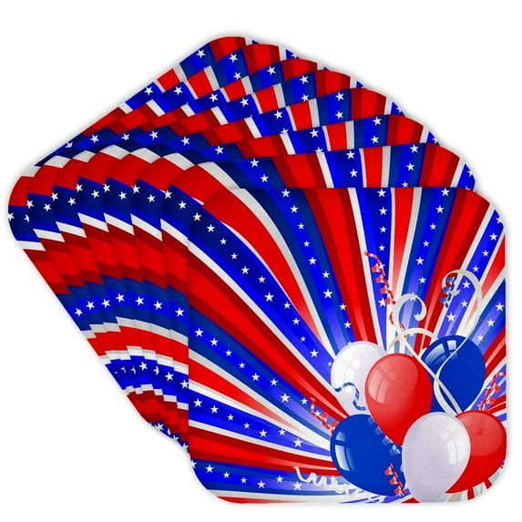 3drose, Red, White, and Blue Patriotic Celebration with Balloons, Set of 8 Coasters - Soft