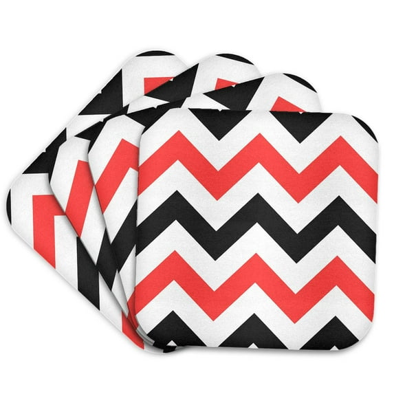 3dRose, Red and Black Chevron zig zag pattern - large white big zigzag stripes, set of 4 Coasters - Soft