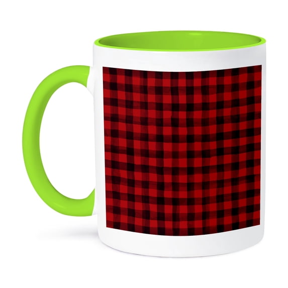 3dRose, Red and Black Plaid Checks Pattern, 11oz Two-Tone Green Mug