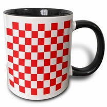 3drose, Red and White Checkered Print, 11oz Two-tone Black Mug