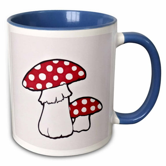 3drose, Red and White Polkadot Mushroom, 15oz Two-tone Blue Mug