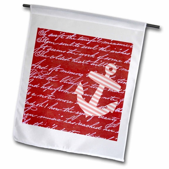 3dRose, Red and White Stripes anchor on handwritten vintage burgundy - striped sailor nautical design, 12 x 18 inch Garden Flag