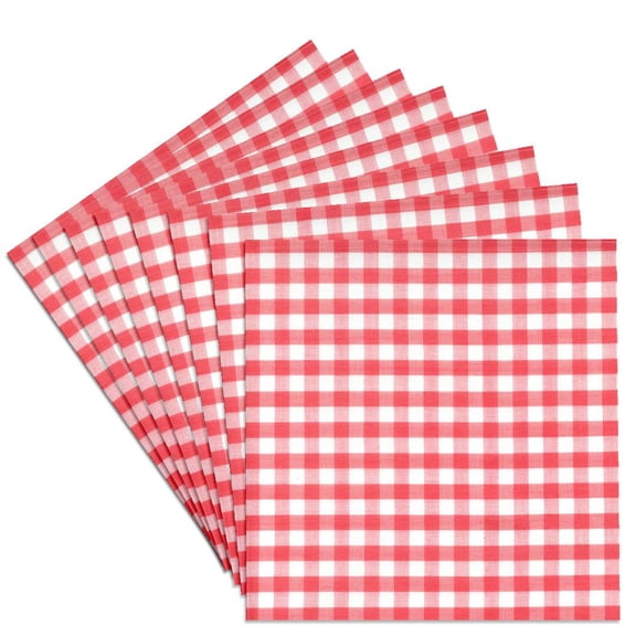 3dRose, Red and white Gingham pattern - retro checks checkered checked rustic Italian kitchen dining theme, Set of 8 Ceramic Tile Coasters