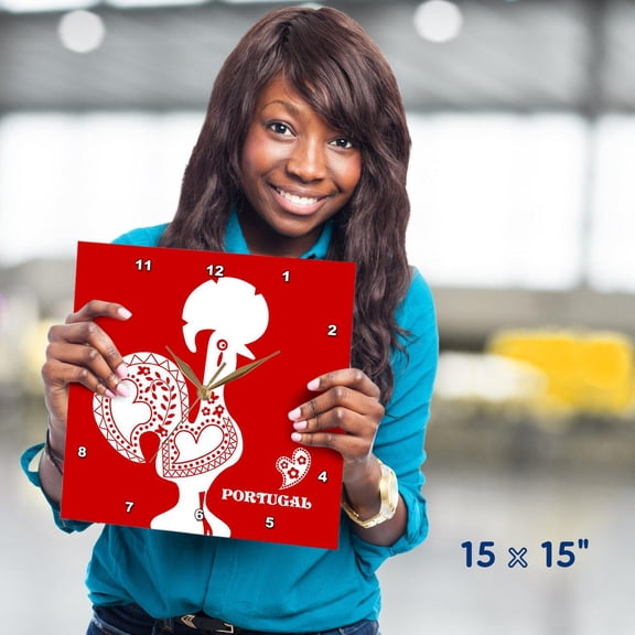 3dRose, Red and white Portuguese Rooster, 15x15 Wall Clock