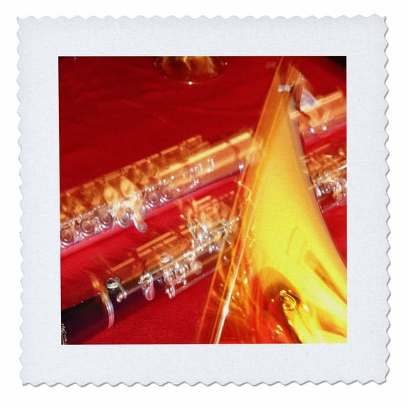 3dRose, Red n Yellow Sax n Clarinet Photo Abstract, 12x12 inch quilt square