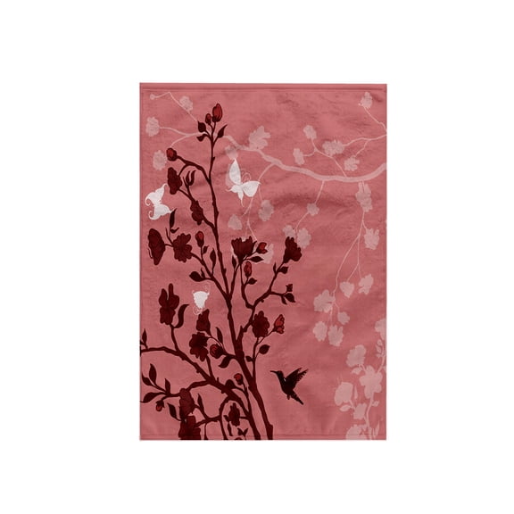 3dRose, Red on Red Cherry Blossoms with A Hummingbird and Butterflies, 15x22 Hand Towel