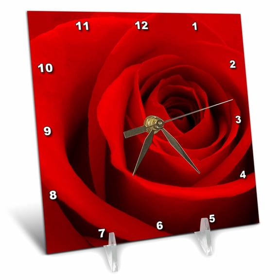 3dRose, Red rose flower love relationship valentine romance romantic compassion passion loving, 6x6 Desk Clock