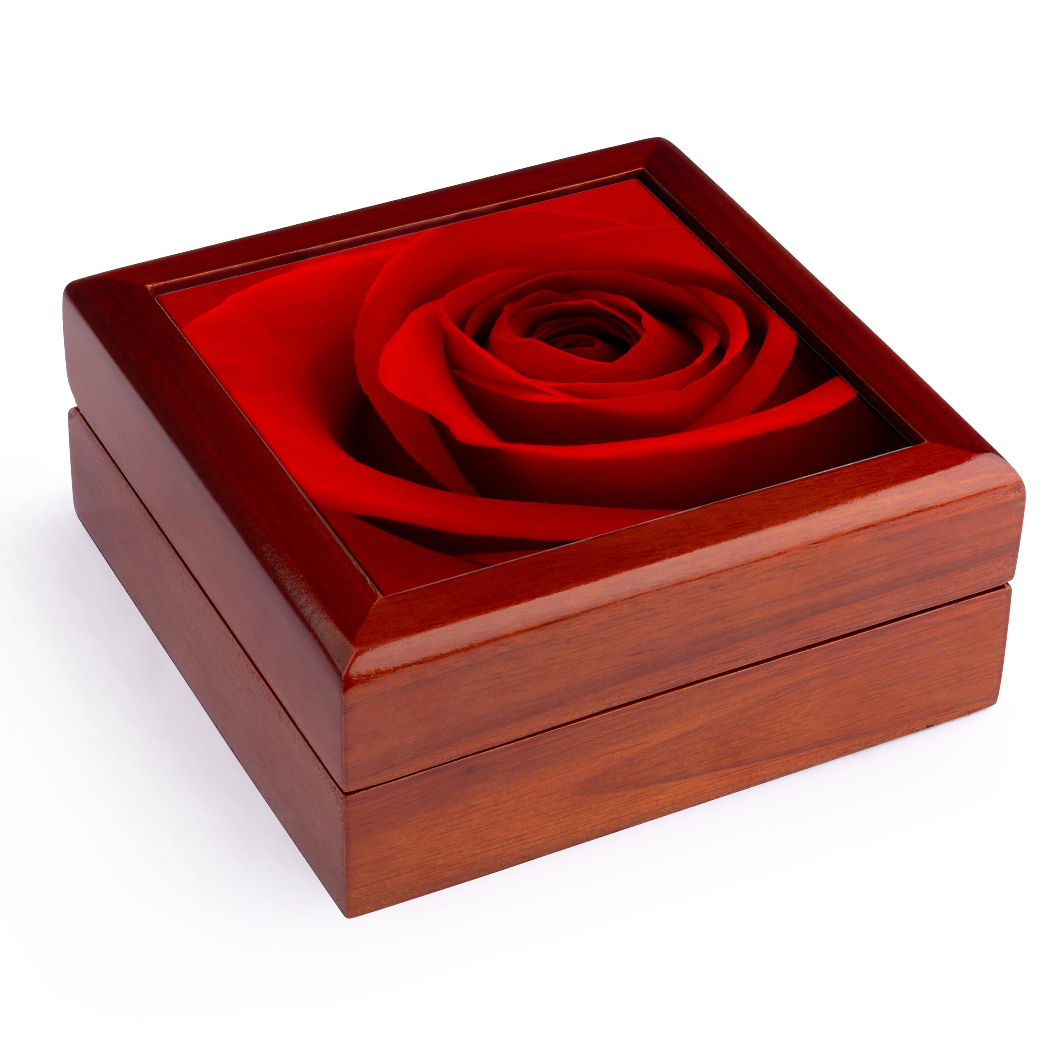 3dRose, Red rose flower love relationship valentine romance romantic compassion passion loving, Jewelry Box 5.5x5.5 inch with 4 inch tile
