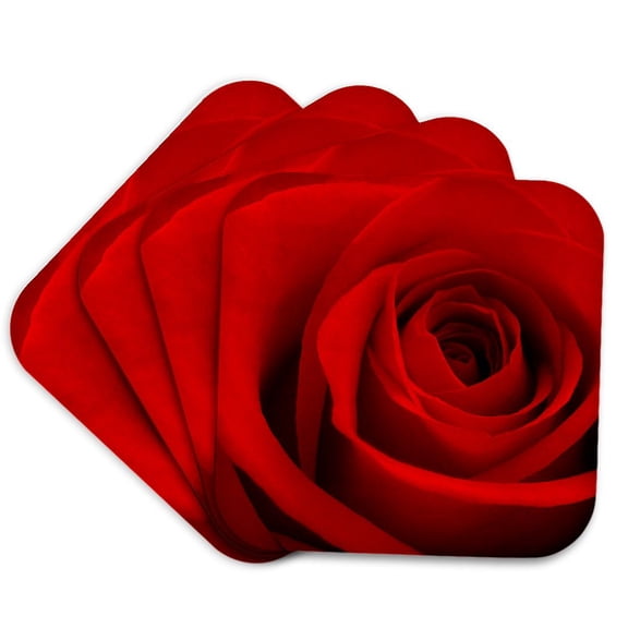 3drose, Red Rose Flower Love Relationship Valentine Romance Romantic Compassion Passion Loving, Set of 4 Coasters - Soft
