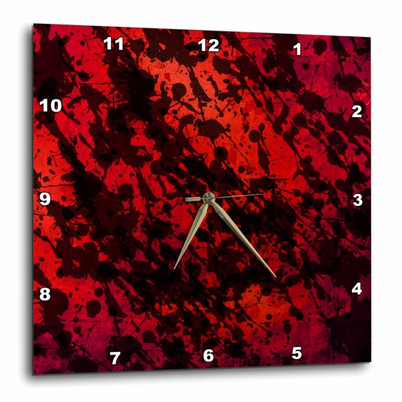 3drose, Red with Black Ink Splatter, 15x15 Wall Clock